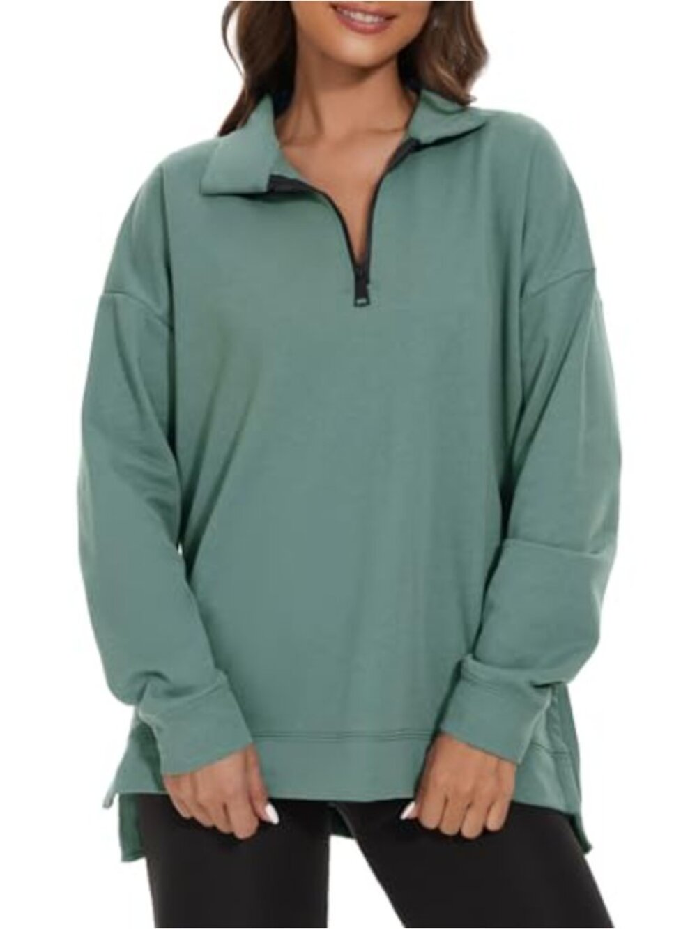 Batwing Quarter Zip Sweatshirt Loose Fit Pullover Long Sleeve Tunic Top